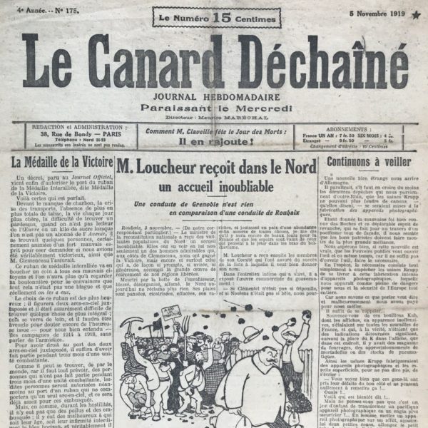 N° 175 du Canard Enchaîné -  5 Novembre 1919