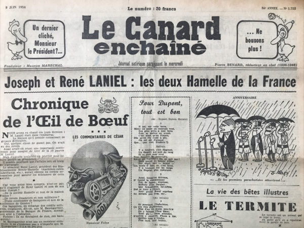 N° 1755 du Canard Enchaîné -  9 Juin 1954