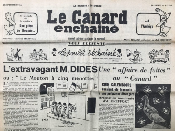 N° 1771 du Canard Enchaîné -  29 Septembre 1954