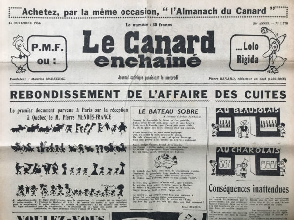 N° 1778 du Canard Enchaîné -  17 Novembre 1954