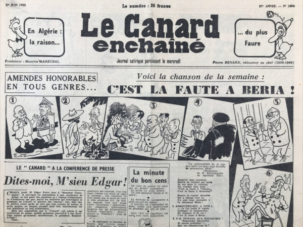 N° 1806 du Canard Enchaîné -  1 Juin 1955
