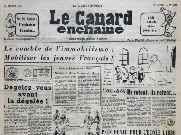 N° 1845 du Canard Enchaîné -  29 Février 1956