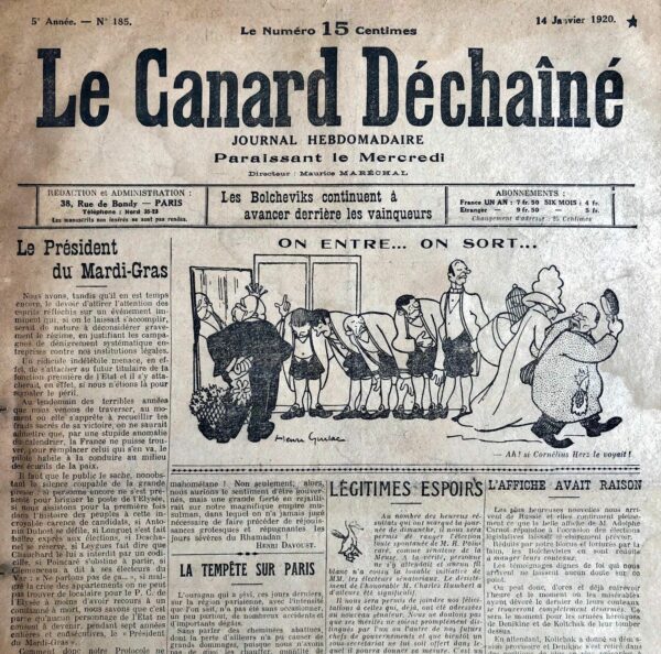 N° 185 du Canard Enchaîné -  14 Janvier 1920