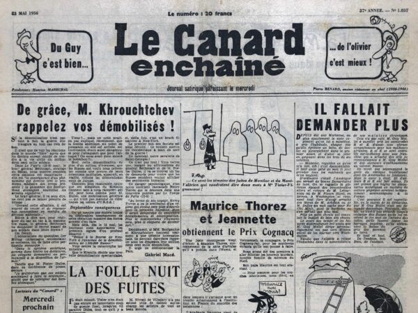 N° 1857 du Canard Enchaîné -  23 Mai 1956