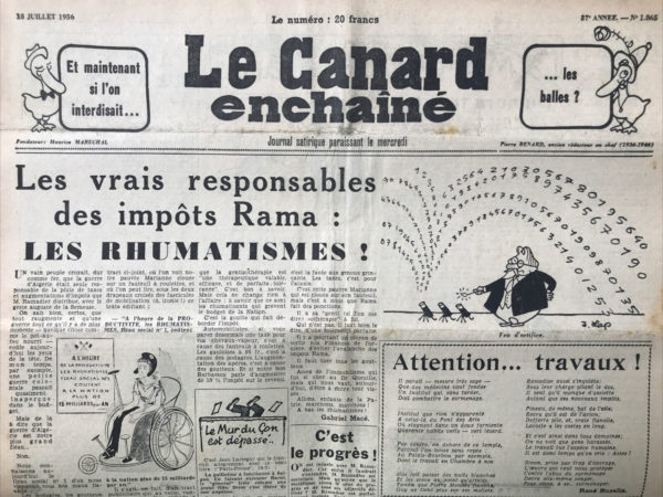 N° 1865 du Canard Enchaîné -  18 Juillet 1956