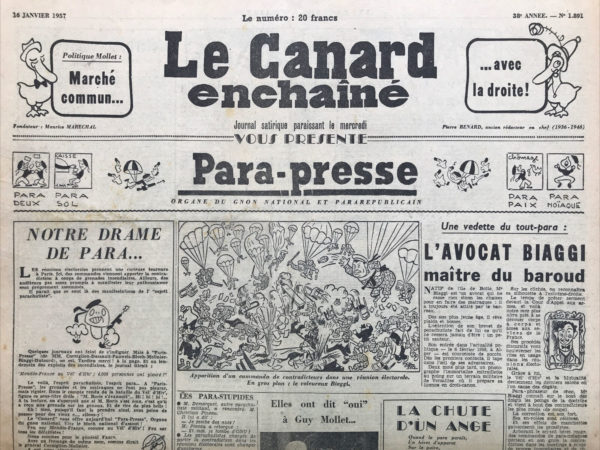 N° 1891 du Canard Enchaîné -  16 Janvier 1957