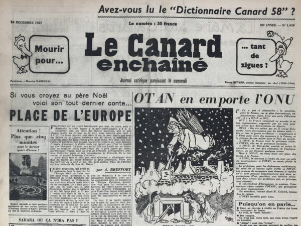 N° 1939 du Canard Enchaîné -  18 Décembre 1957