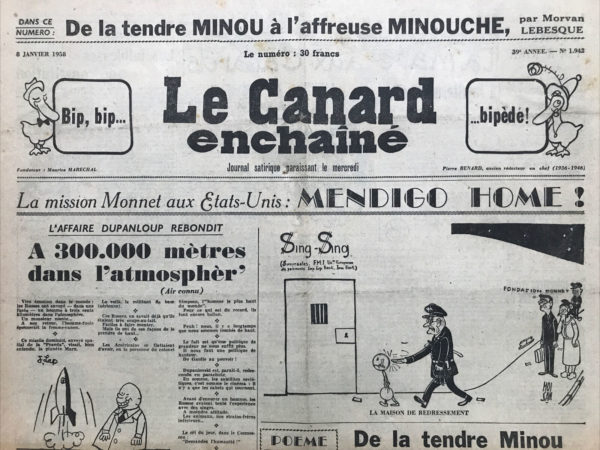 N° 1942 du Canard Enchaîné -  8 Janvier 1958