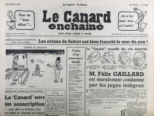 N° 1948 du Canard Enchaîné -  19 Février 1958