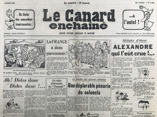 N° 1950 du Canard Enchaîné -  5 Mars 1958