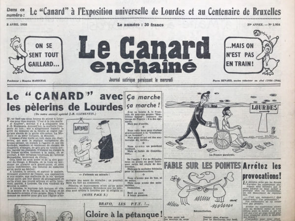 N° 1954 du Canard Enchaîné -  2 Avril 1958