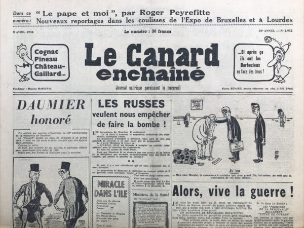N° 1955 du Canard Enchaîné -  9 Avril 1958