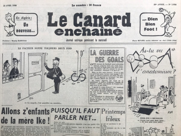N° 1956 du Canard Enchaîné -  16 Avril 1958