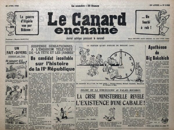 N° 1958 du Canard Enchaîné -  30 Avril 1958