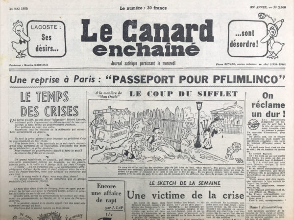 N° 1960 du Canard Enchaîné -  14 Mai 1958