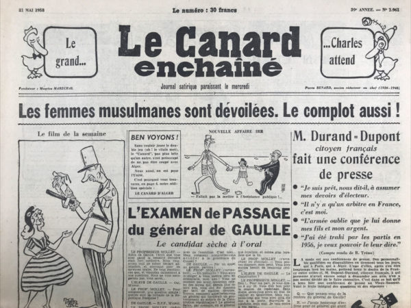 N° 1961 du Canard Enchaîné -  21 Mai 1958