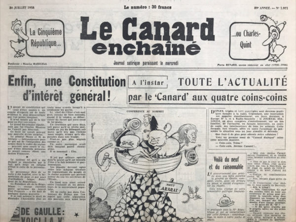 N° 1971 du Canard Enchaîné -  30 Juillet 1958