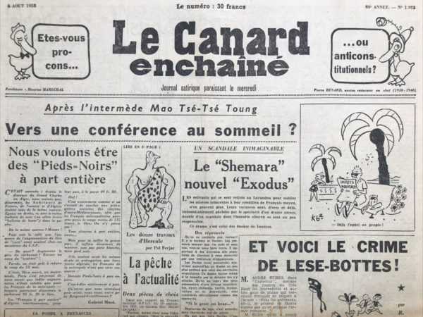 N° 1972 du Canard Enchaîné -  6 Août 1958
