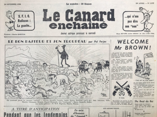 N° 1977 du Canard Enchaîné -  10 Septembre 1958