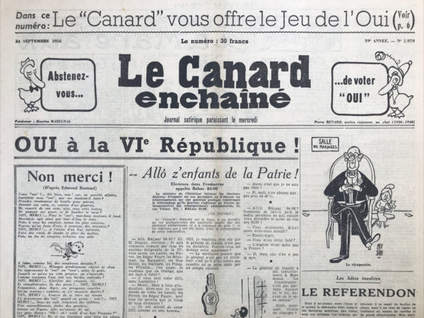 N° 1979 du Canard Enchaîné -  24 Septembre 1958