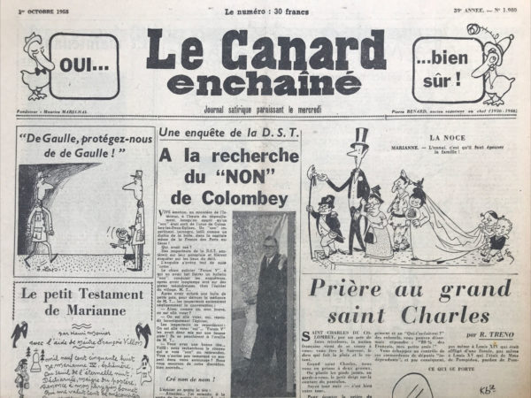 N° 1980 du Canard Enchaîné -  1 Octobre 1958