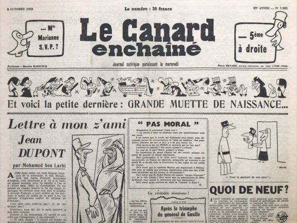 N° 1981 du Canard Enchaîné -  8 Octobre 1958