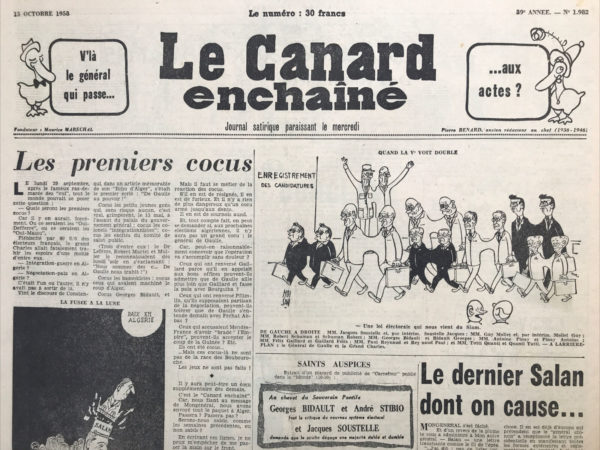 N° 1982 du Canard Enchaîné -  15 Octobre 1958
