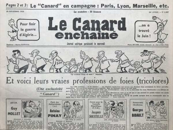 N° 1987 du Canard Enchaîné -  19 Novembre 1958