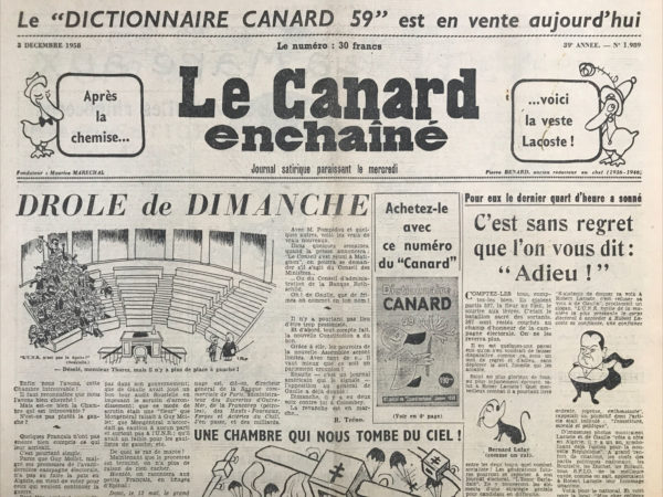 N° 1989 du Canard Enchaîné -  3 Décembre 1958
