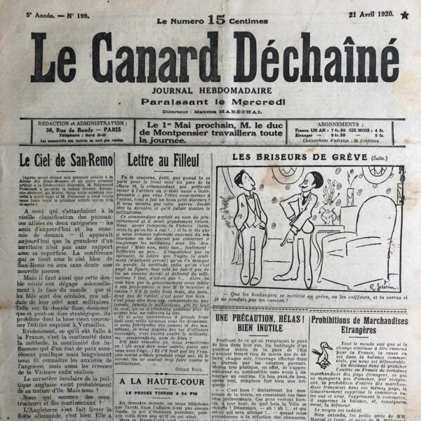 N° 199 du Canard Enchaîné -  21 Avril 1920
