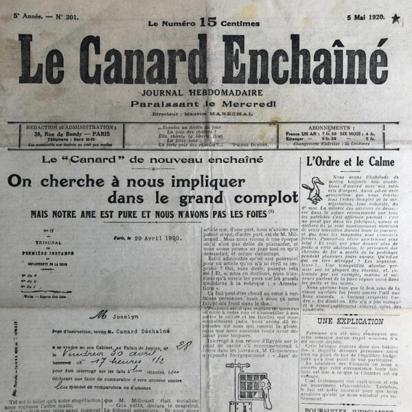 N° 201 du Canard Enchaîné -  5 Mai 1920