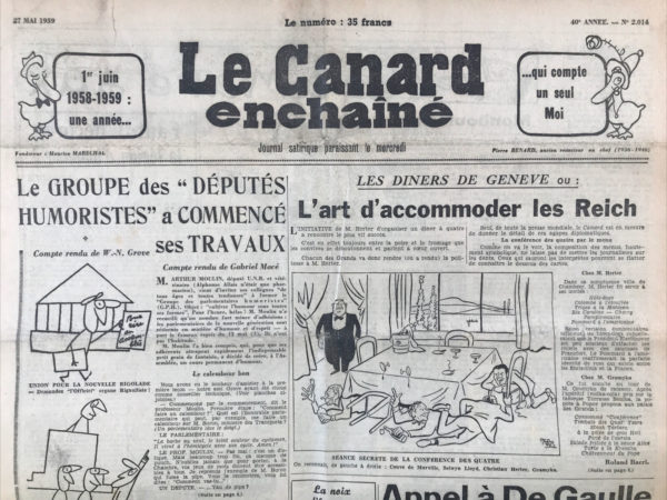 N° 2014 du Canard Enchaîné -  27 Mai 1959