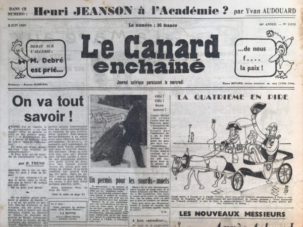 N° 2015 du Canard Enchaîné -  3 Juin 1959