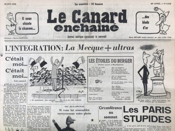 N° 2016 du Canard Enchaîné -  10 Juin 1959