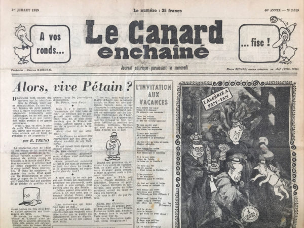 N° 2019 du Canard Enchaîné -  1 Juillet 1959