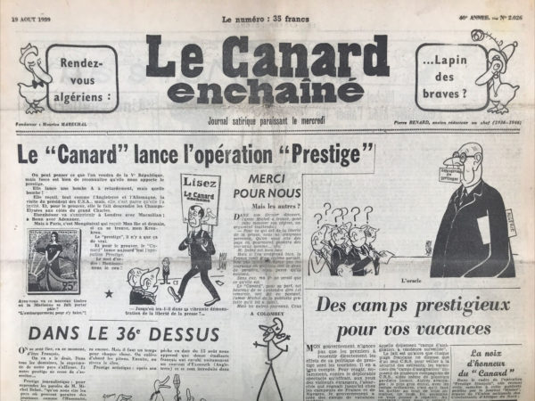 N° 2026 du Canard Enchaîné -  19 Août 1959