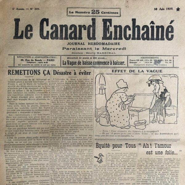N° 209 du Canard Enchaîné -  30 Juin 1920