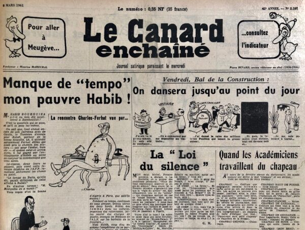 N° 2107 du Canard Enchaîné -  8 Mars 1961