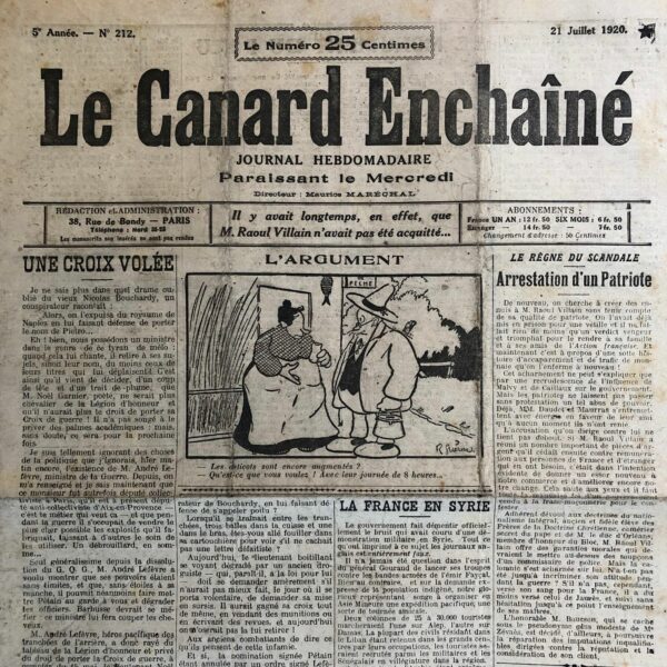 N° 212 du Canard Enchaîné -  21 Juillet 1920