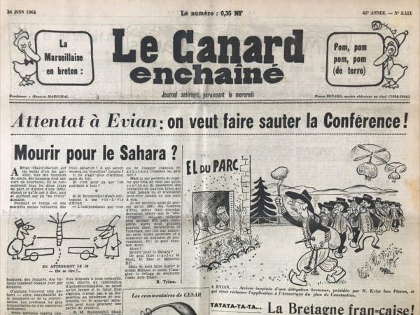 N° 2121 du Canard Enchaîné -  14 Juin 1961