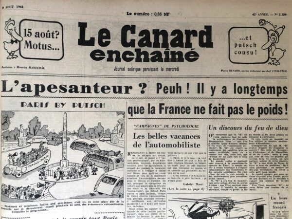 N° 2129 du Canard Enchaîné -  9 Août 1961
