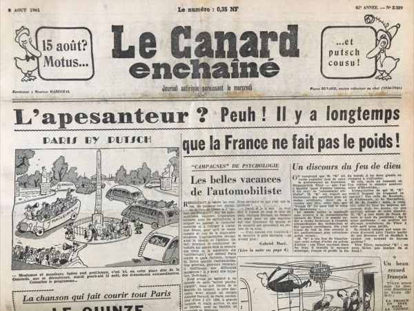 N° 2129 du Canard Enchaîné -  9 Août 1961