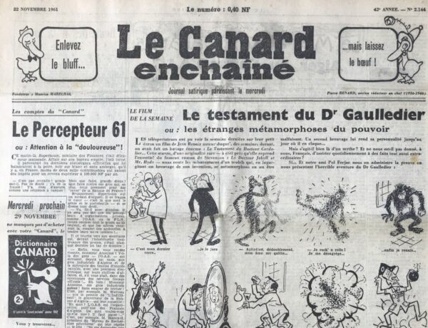 N° 2144 du Canard Enchaîné -  22 Novembre 1961