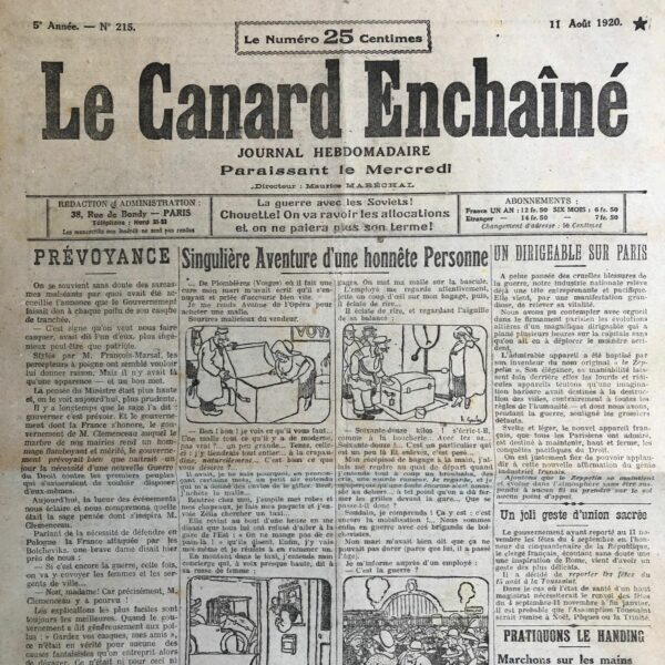 N° 215 du Canard Enchaîné -  11 Août 1920