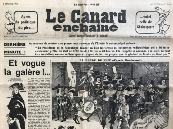 N° 2155 du Canard Enchaîné -  7 Février 1962