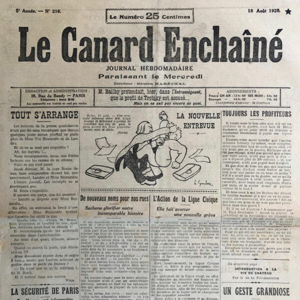 N° 216 du Canard Enchaîné -  18 Août 1920