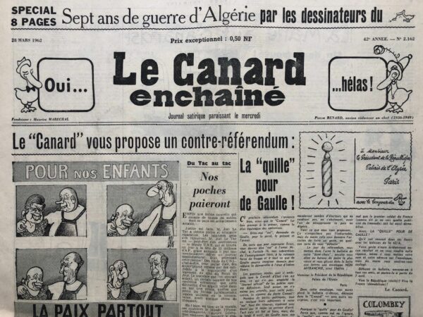 N° 2162 du Canard Enchaîné -  28 Mars 1962