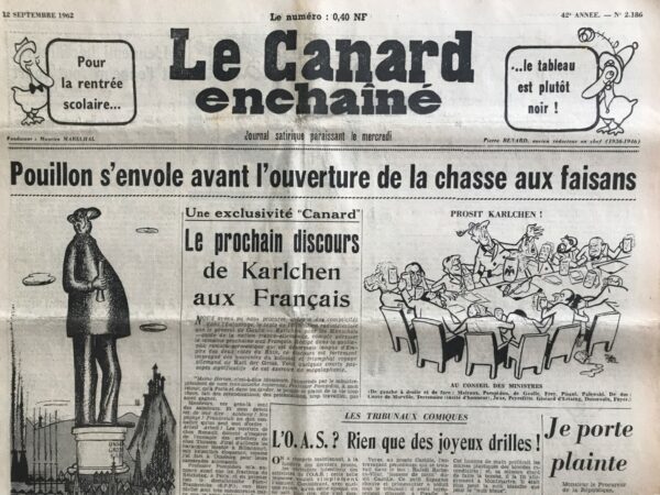 N° 2186 du Canard Enchaîné -  12 Septembre 1962