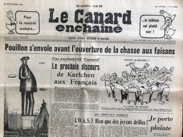 N° 2186 du Canard Enchaîné -  12 Septembre 1962