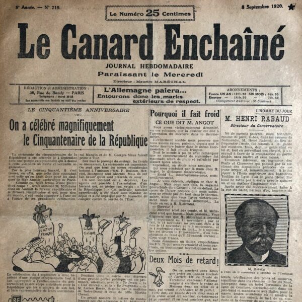 N° 219 du Canard Enchaîné -  8 Septembre 1920